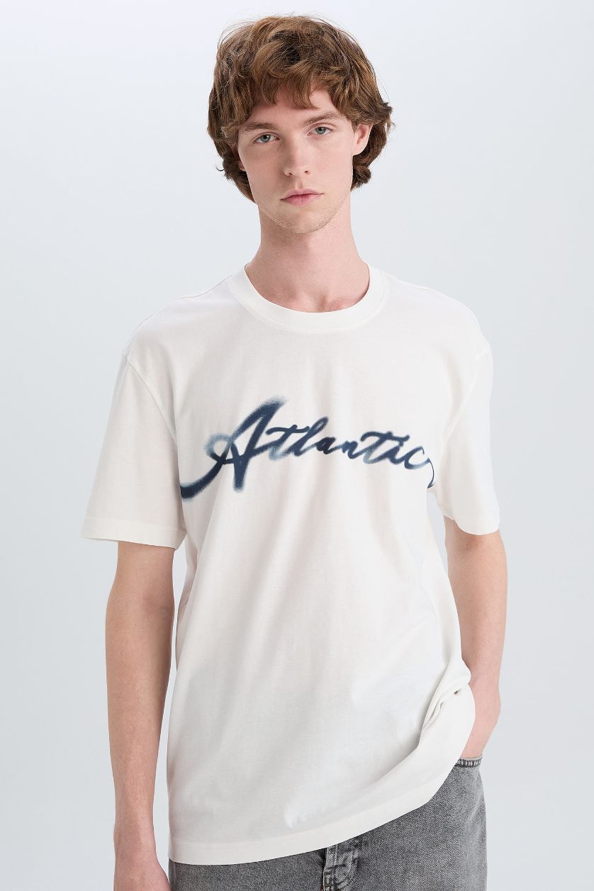 MAN White Cotton Regular Fit Crew Neck Printed Short Sleeve T-Shirt