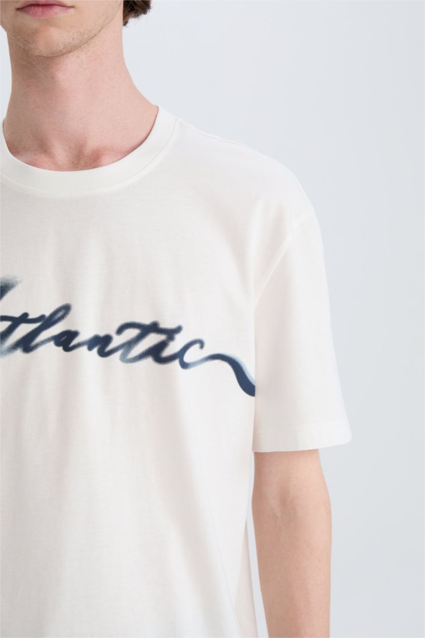 MAN White Cotton Regular Fit Crew Neck Printed Short Sleeve T-Shirt