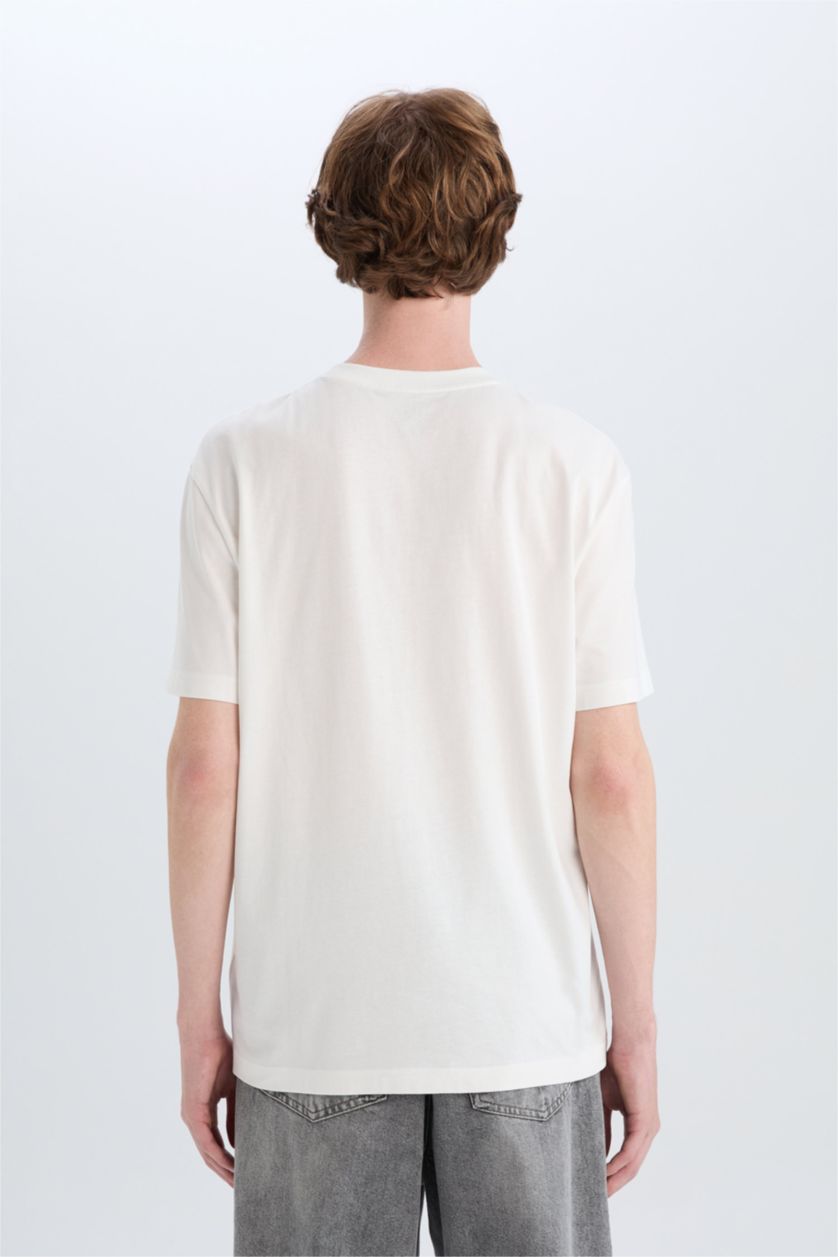 MAN White Cotton Regular Fit Crew Neck Printed Short Sleeve T-Shirt