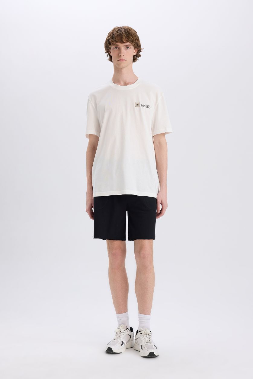 رجالي اوف وايت تيشيرت قطن قصة عادية مطبوع برقبة مستديرة