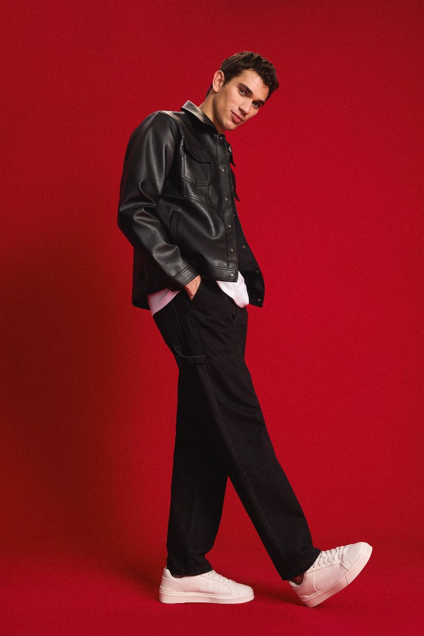 Erkek Siyah %100 Pamuk Relax Fit Rahat Kalıp Normal Bel Geniş Paça Kargo Cepli Siyah Jean Pantolon