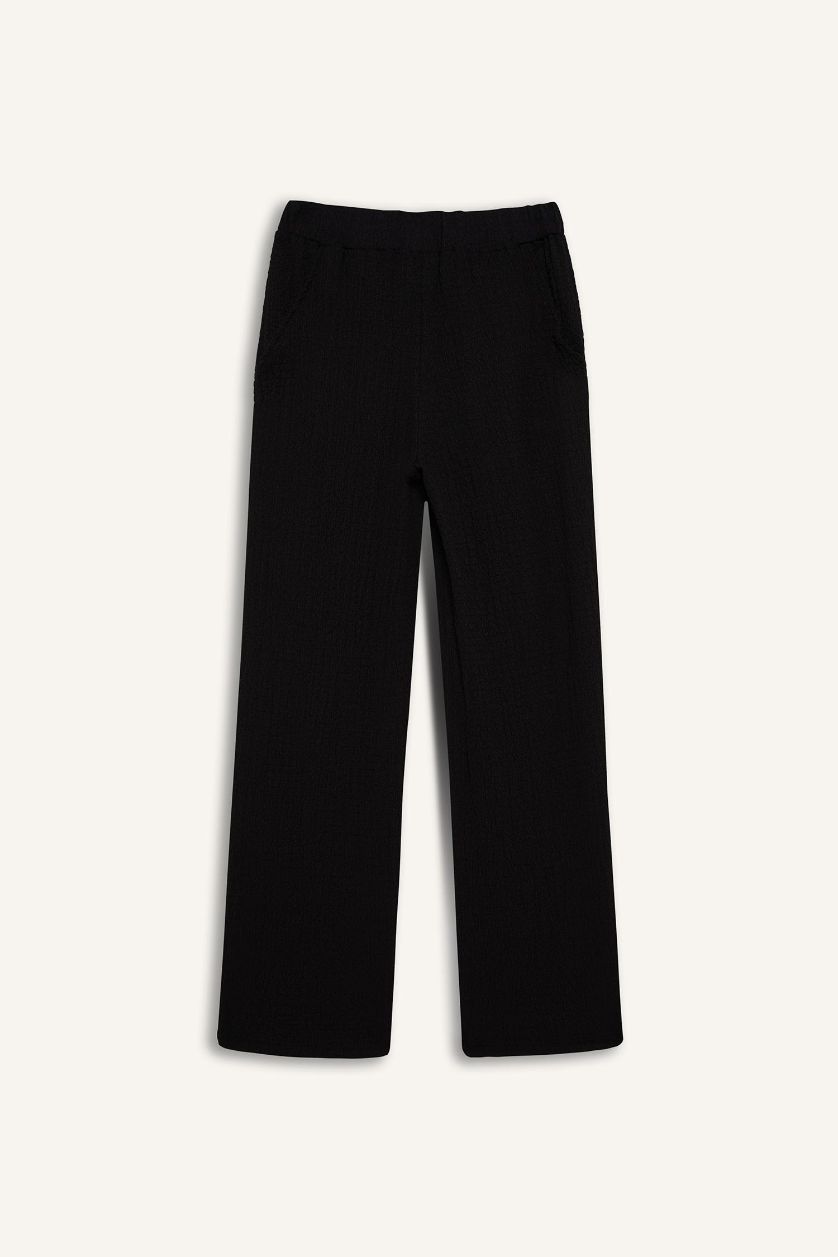 Kadın Siyah Relax Fit Bürümcük Pantolon