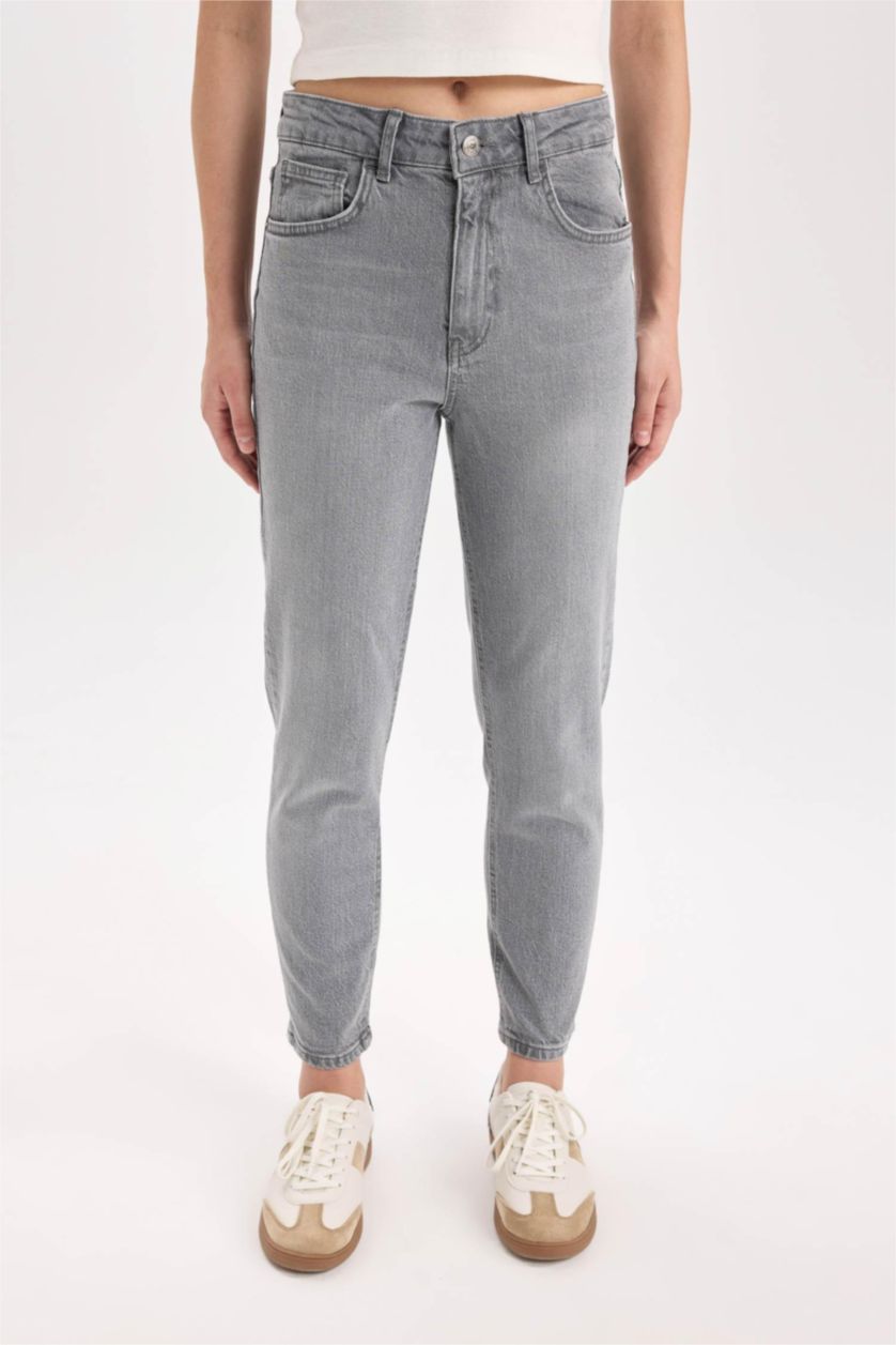 Kadın Antrasit Yüksek Bel Comfort Mom Pantolon