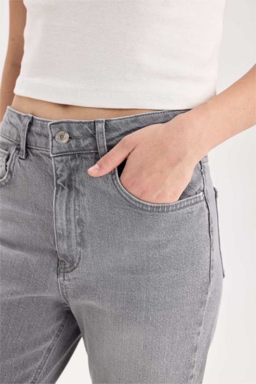 Kadın Antrasit Yüksek Bel Comfort Mom Pantolon