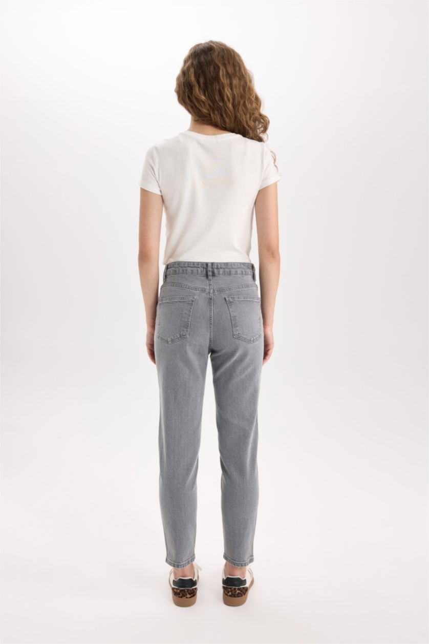 Kadın Antrasit Yüksek Bel Comfort Mom Pantolon