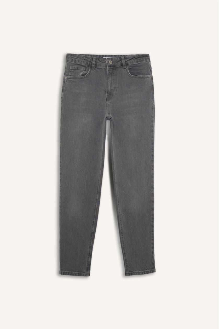 Kadın Antrasit Yüksek Bel Comfort Mom Pantolon