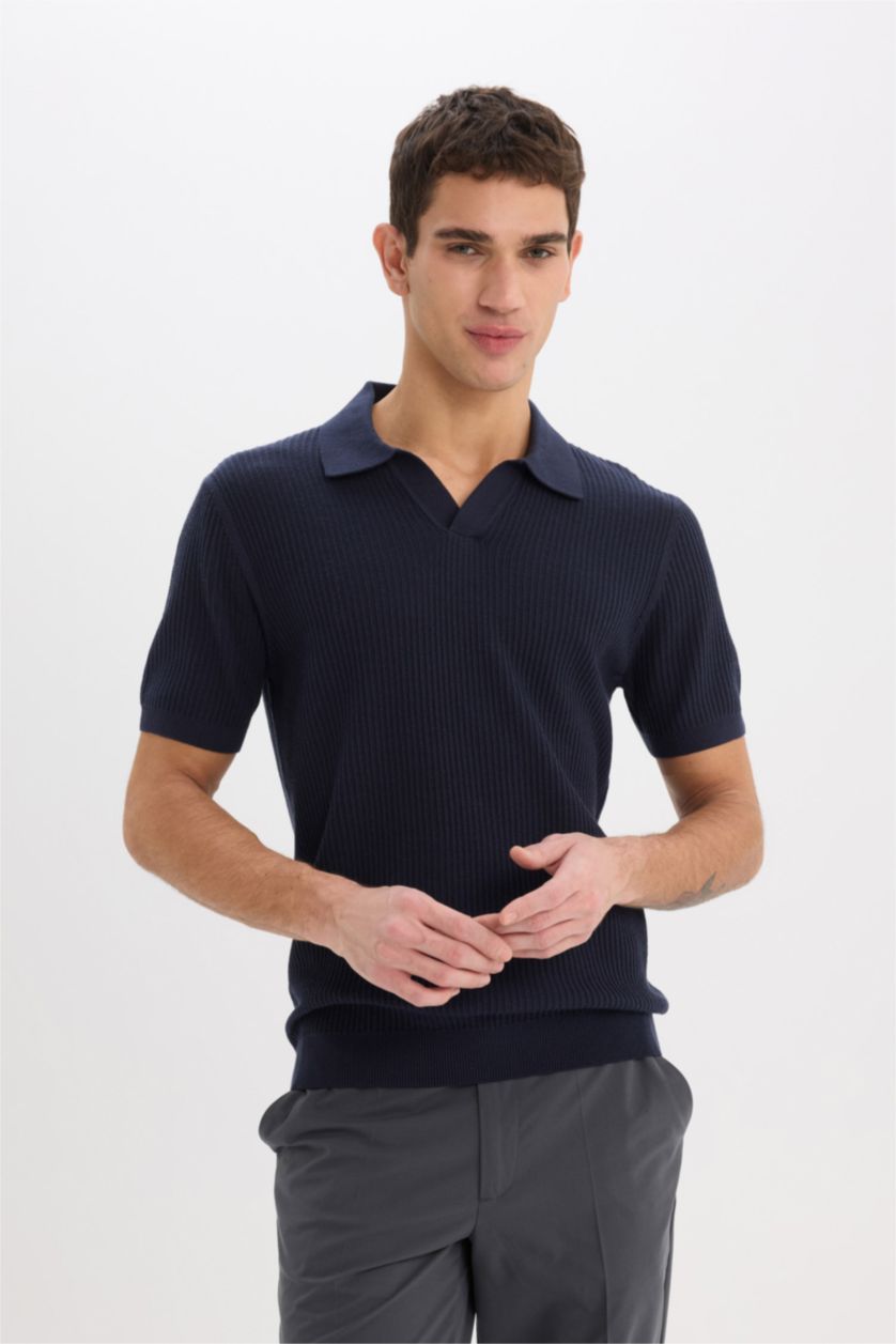 Мужчины Синий Стандартная посадка, поло с короткими рукавами, трикотажное