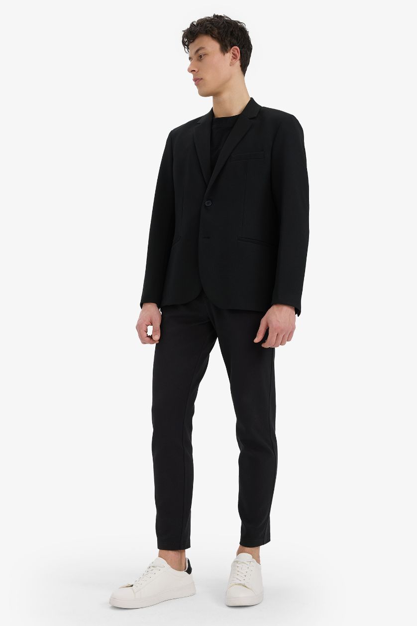 رجال أسود فيست بليزر سليم فيت محبوك بنصف بطانة