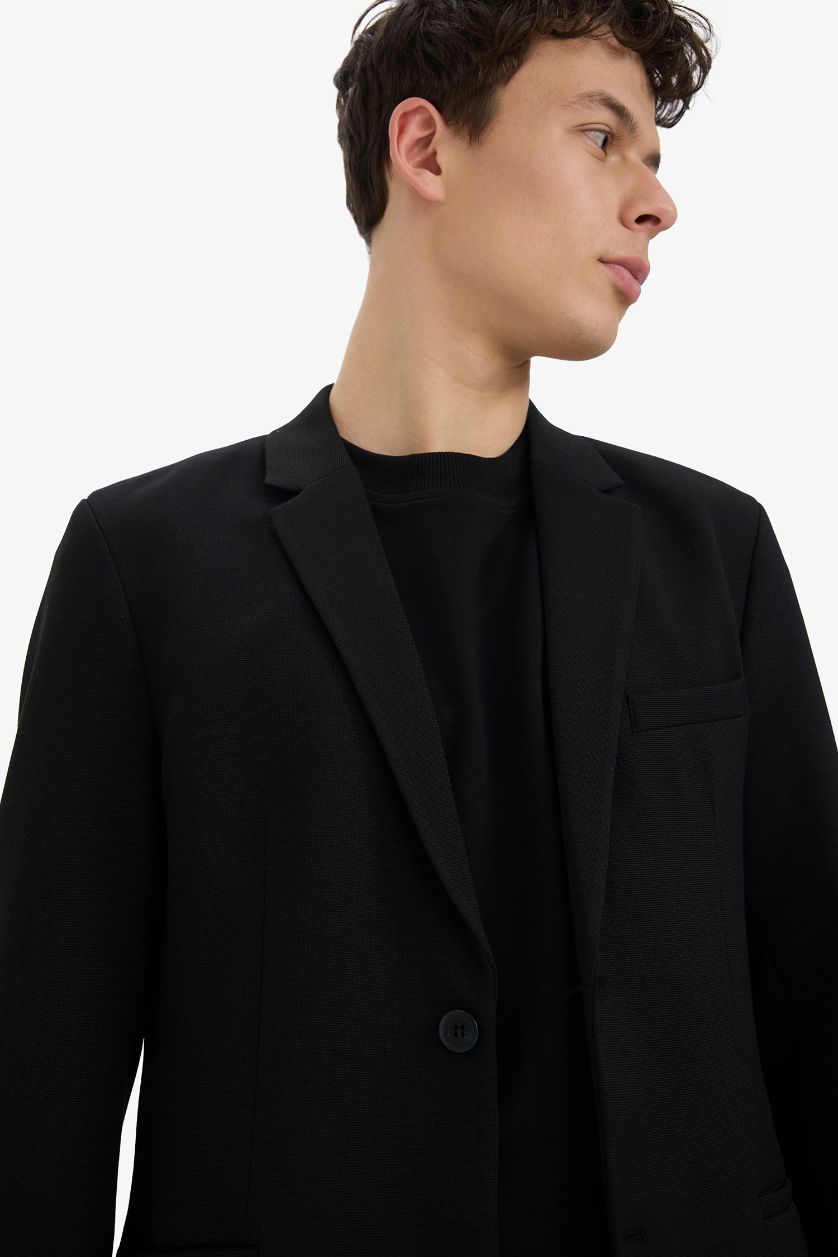 رجال أسود فيست بليزر سليم فيت محبوك بنصف بطانة