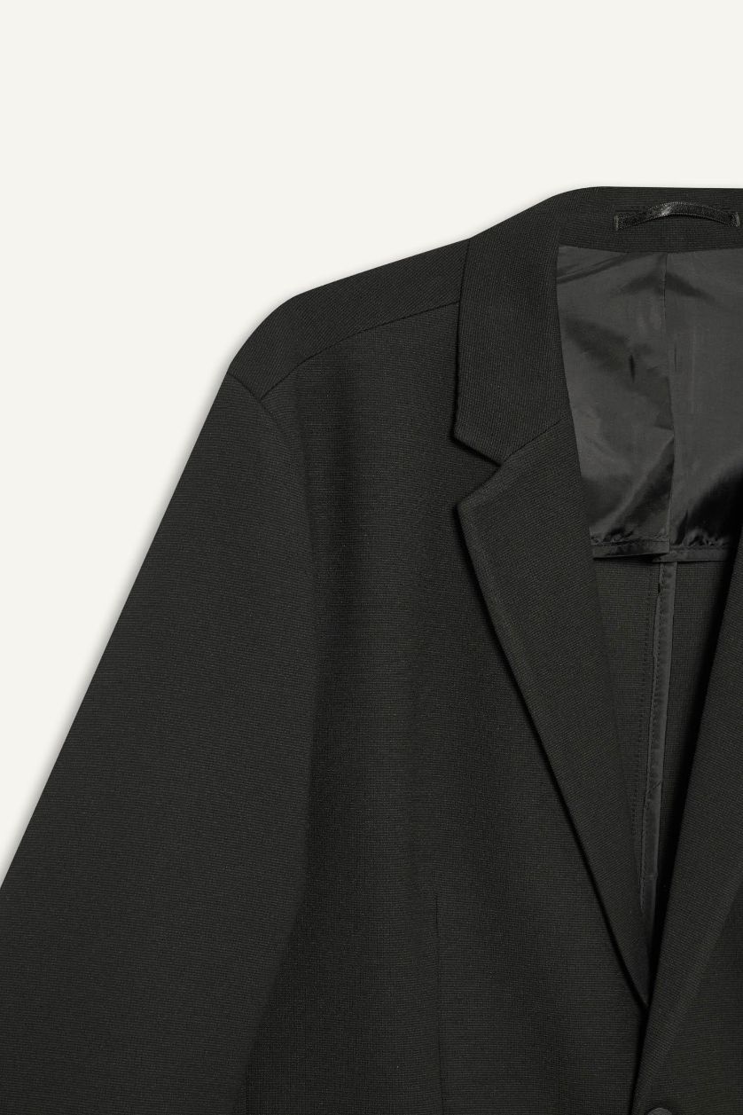 رجال أسود فيست بليزر سليم فيت محبوك بنصف بطانة