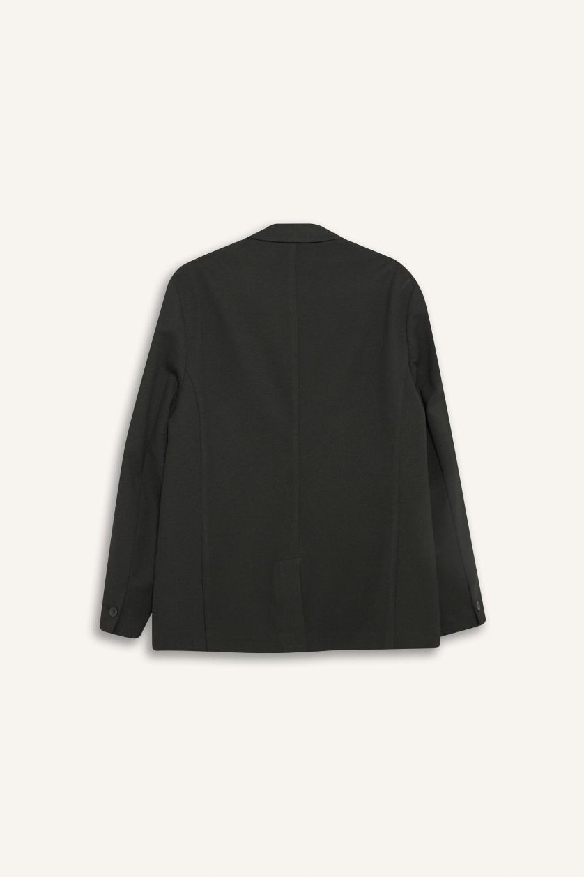 رجال أسود فيست بليزر سليم فيت محبوك بنصف بطانة