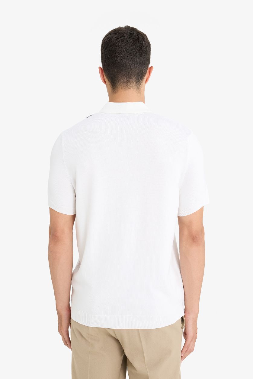 Erkek Ekru Standart Fit Polo Yaka Triko Kısa Kollu Tişört