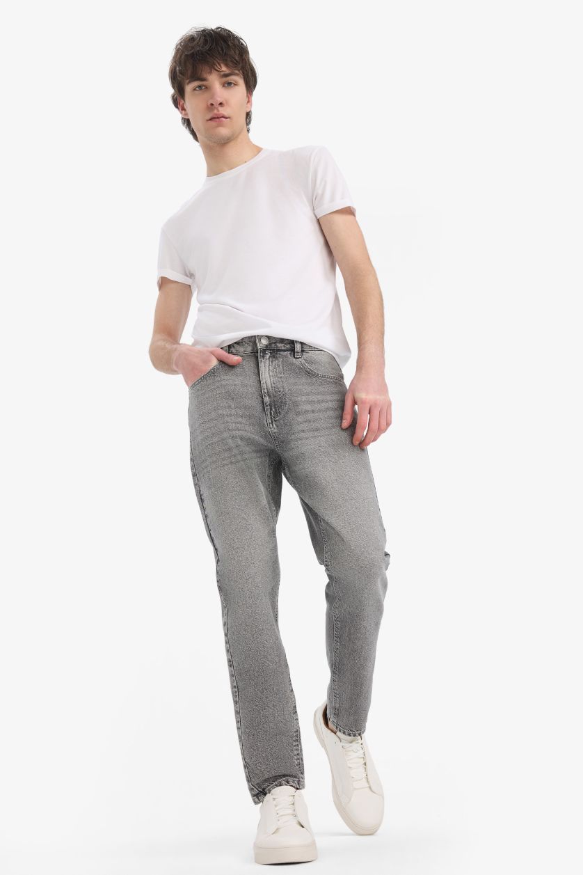 Ерлер Сұр 90 жылдардағы слим пішімі деним слим хем Шалбар