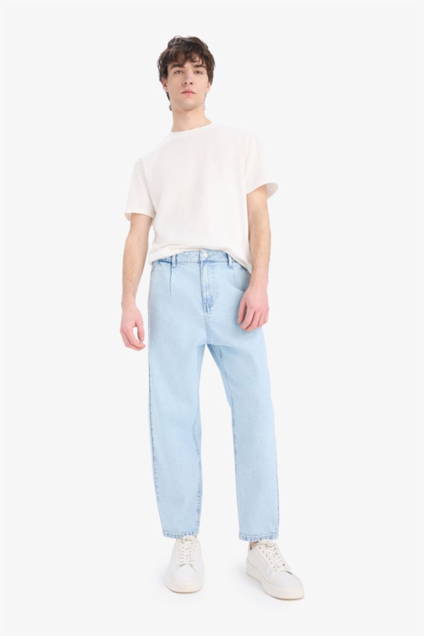 Ерлер Ашық Көк баллон деним кең етек Шалбар