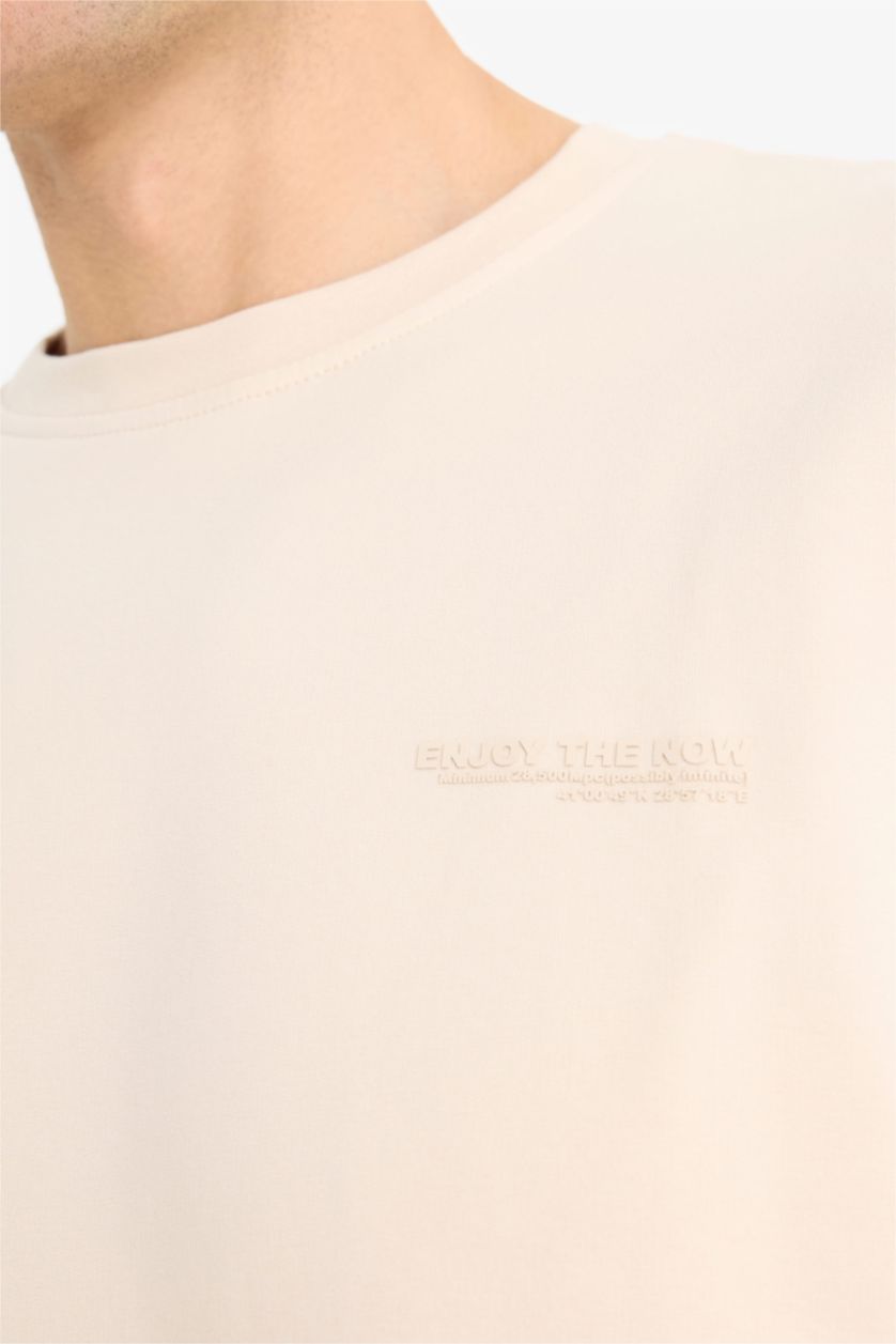 رجال اللون الحجري تيشيرت نص ردن خفيف أوفر سايز بياخة مستديرة