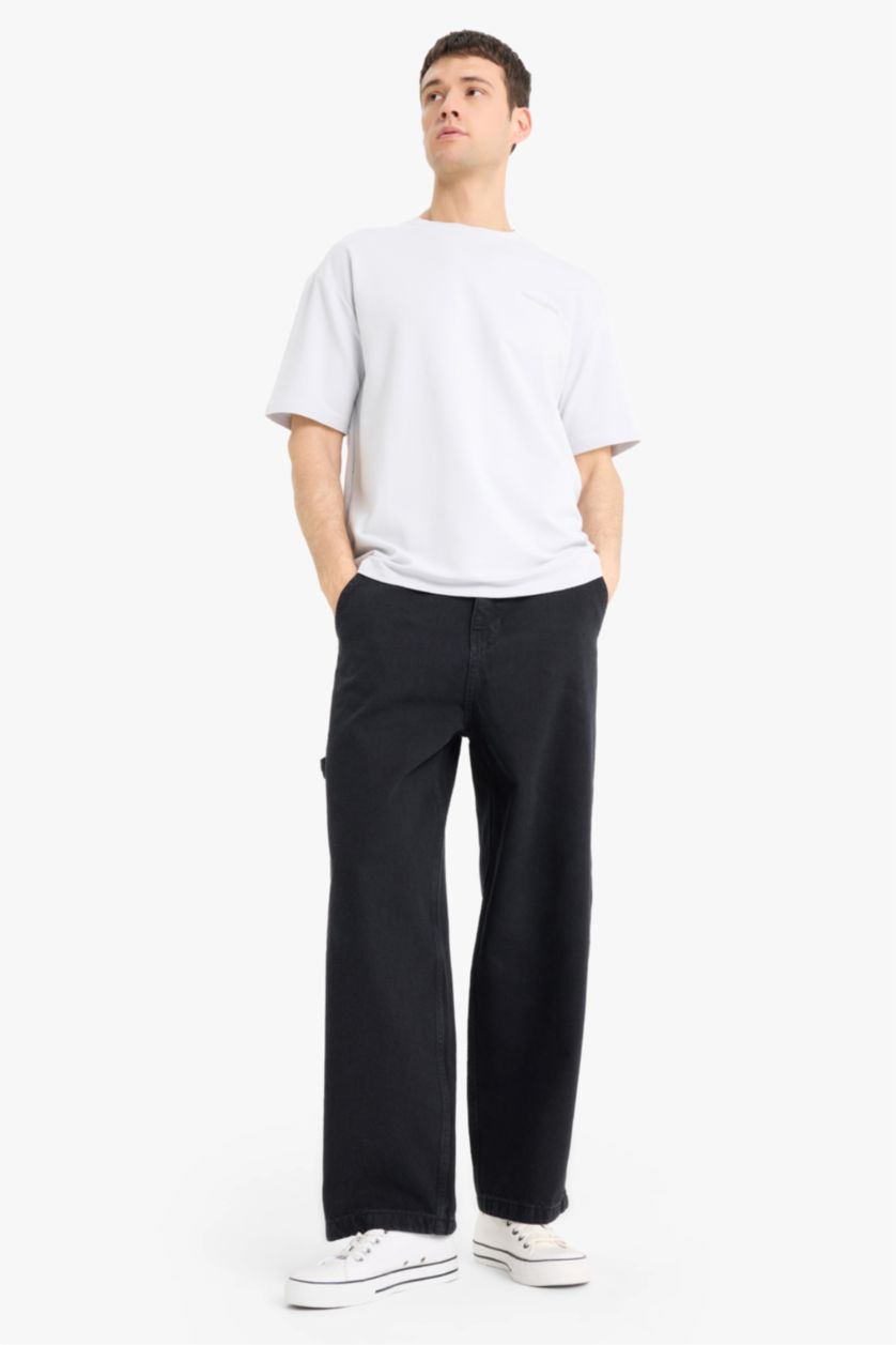 Erkek Açık Gri Boxy Fıt Sweatshirt Kumaşı Kısa Kollu Tişört