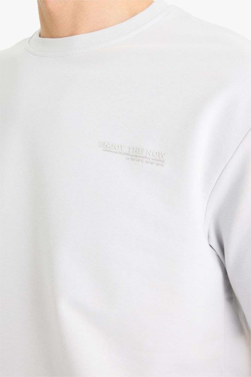 Erkek Açık Gri Boxy Fıt Sweatshirt Kumaşı Kısa Kollu Tişört