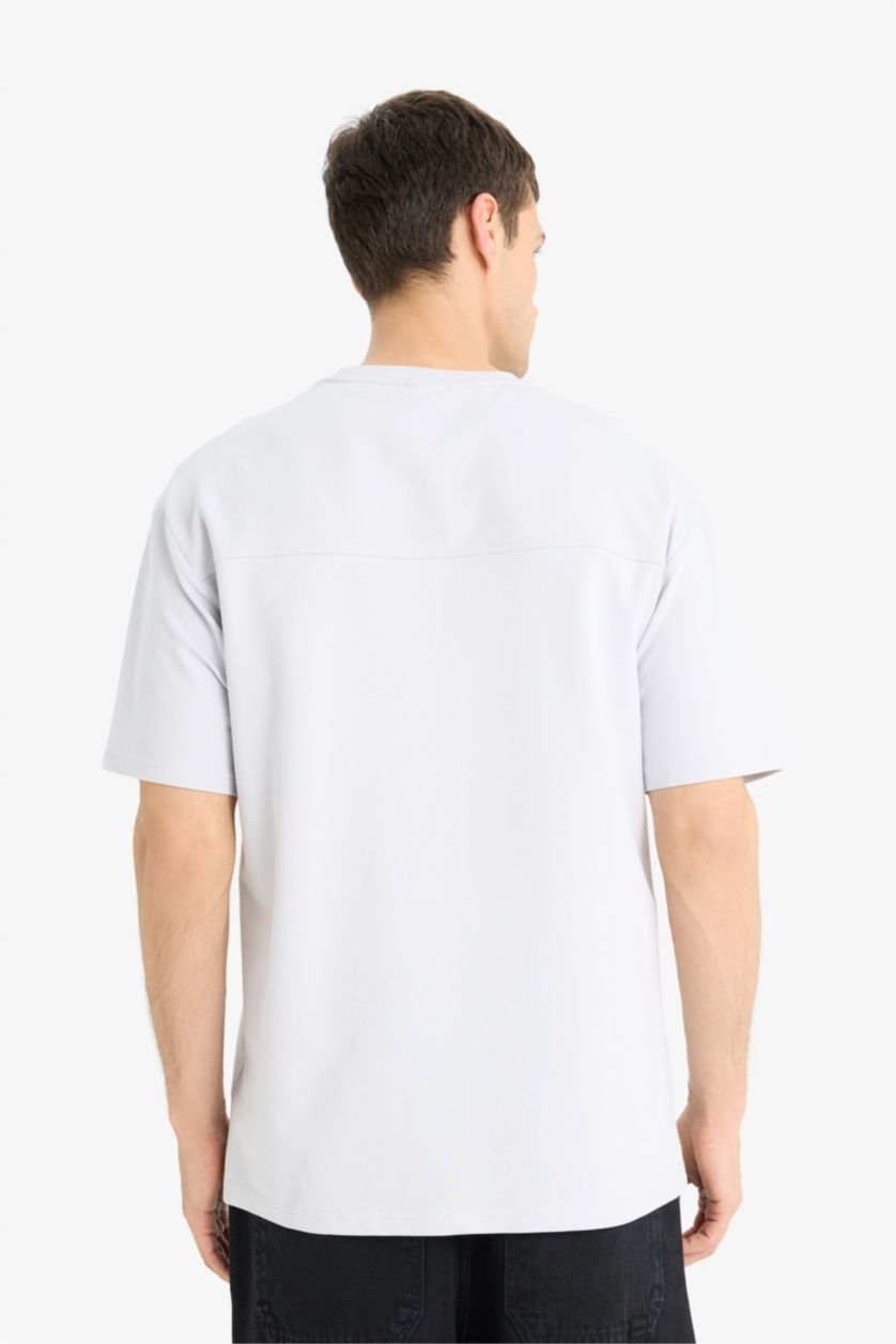 Erkek Açık Gri Boxy Fıt Sweatshirt Kumaşı Kısa Kollu Tişört