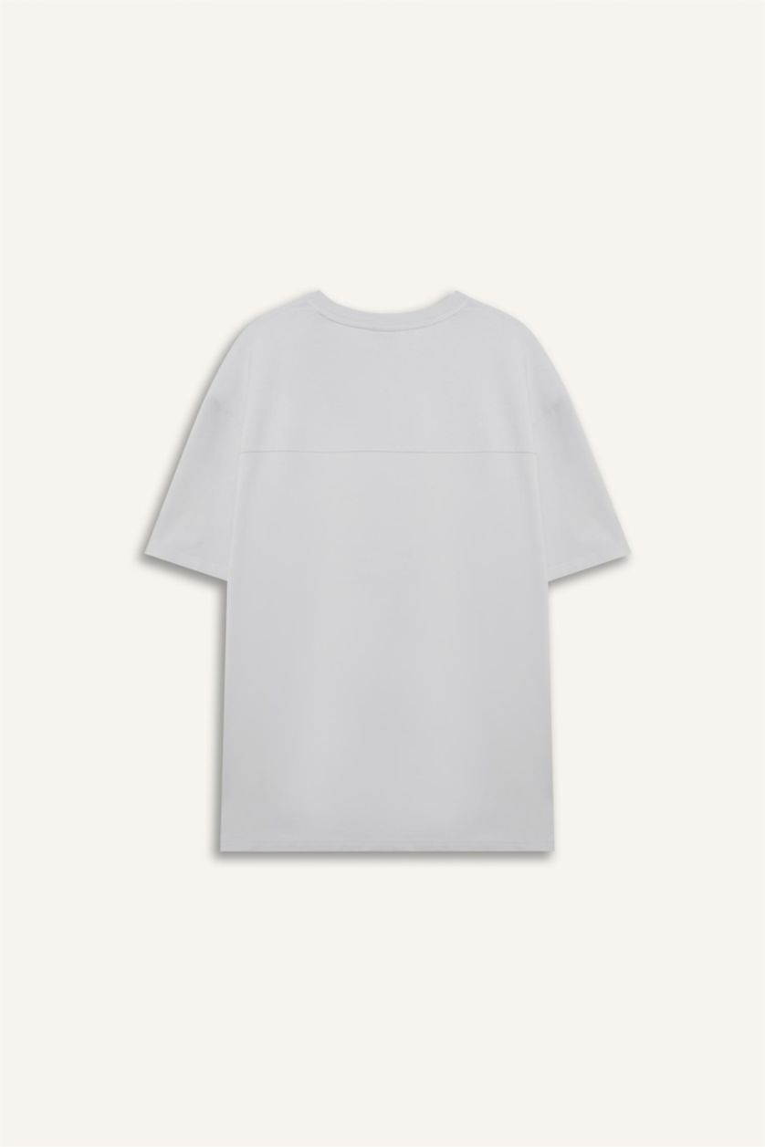 Erkek Açık Gri Boxy Fıt Sweatshirt Kumaşı Kısa Kollu Tişört