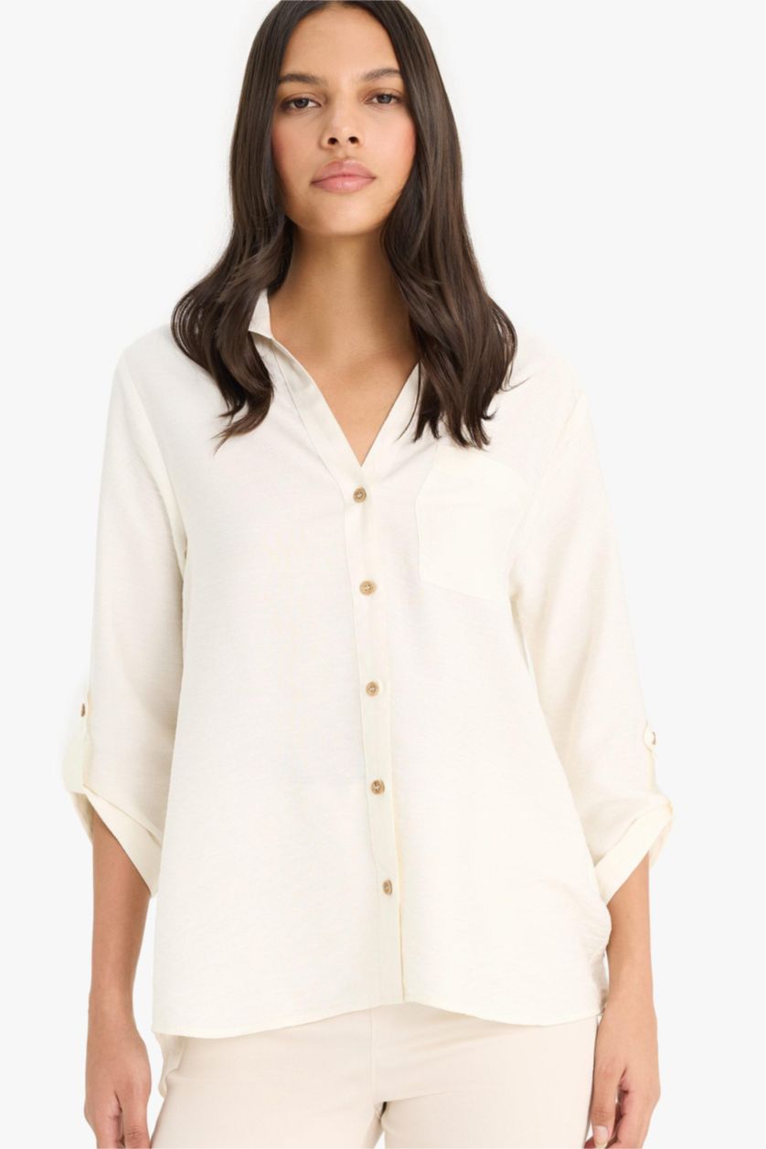 WOMAN Ecru Regular Fit Long Sleeve Shirt
