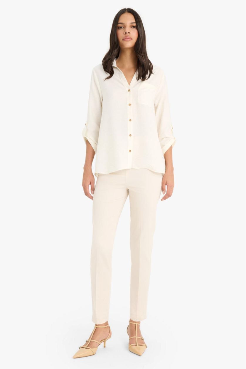 WOMAN Ecru Regular Fit Long Sleeve Shirt