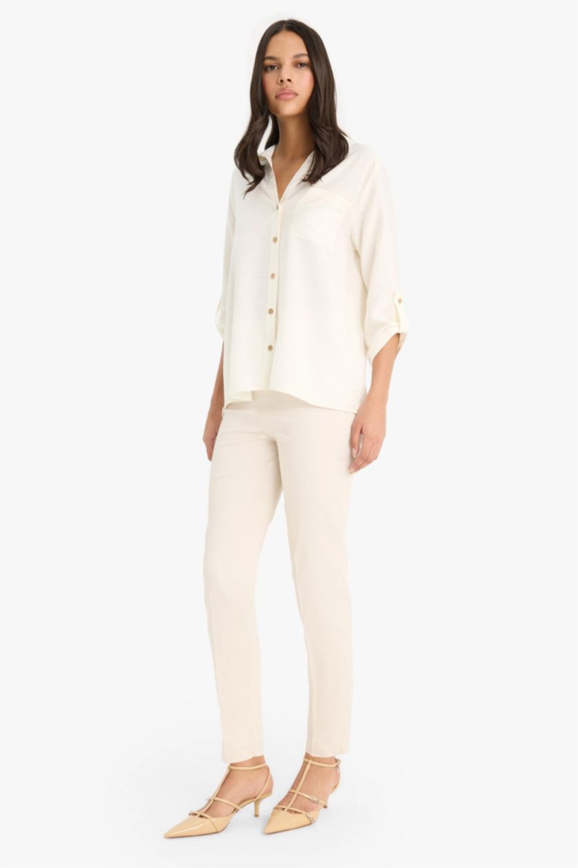 WOMAN Ecru Regular Fit Long Sleeve Shirt