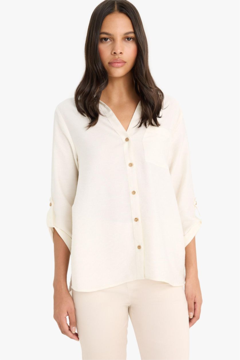WOMAN Ecru Regular Fit Long Sleeve Shirt