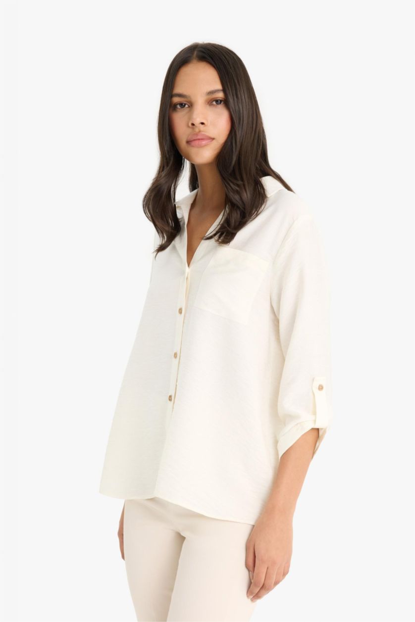 WOMAN Ecru Regular Fit Long Sleeve Shirt