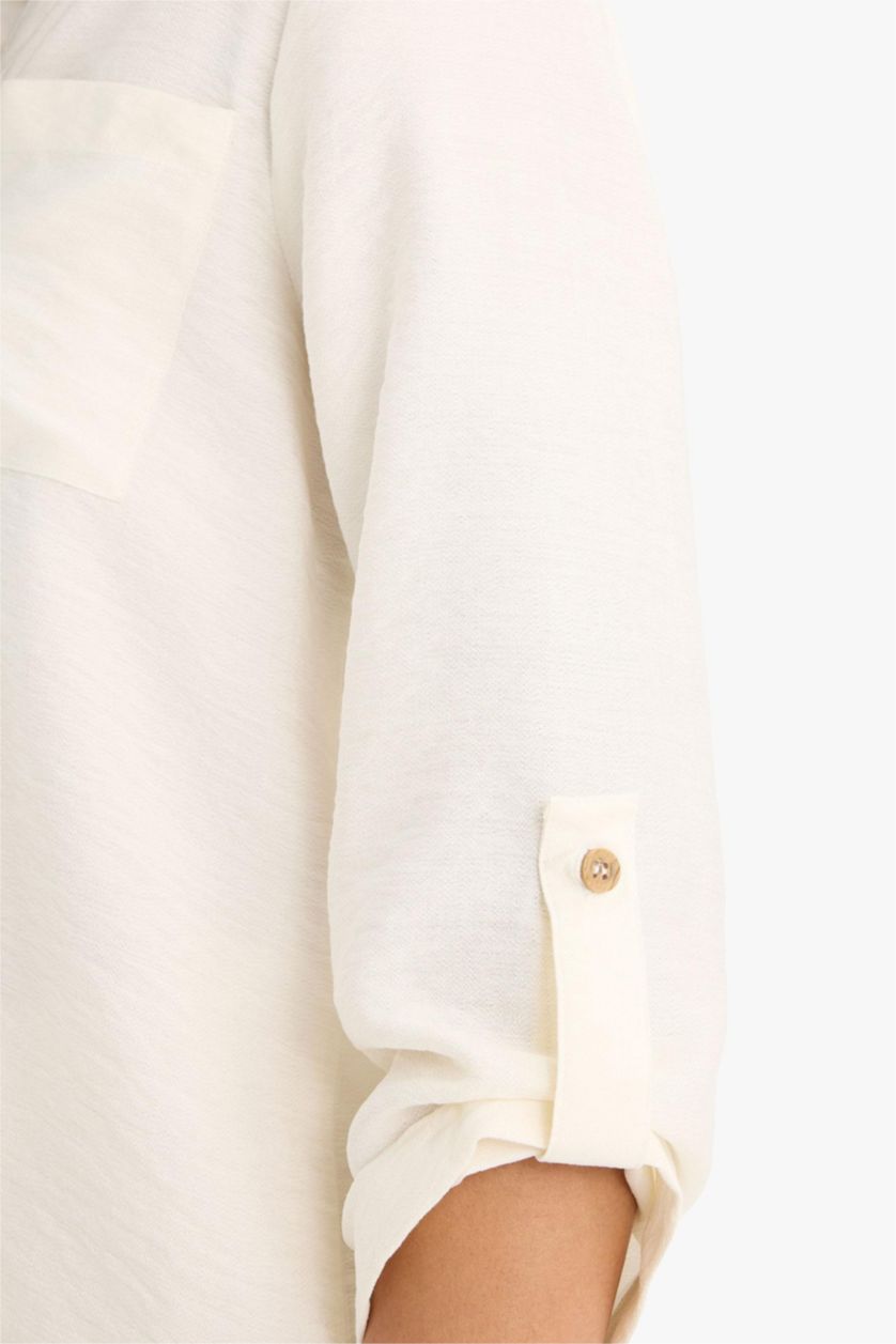 WOMAN Ecru Regular Fit Long Sleeve Shirt