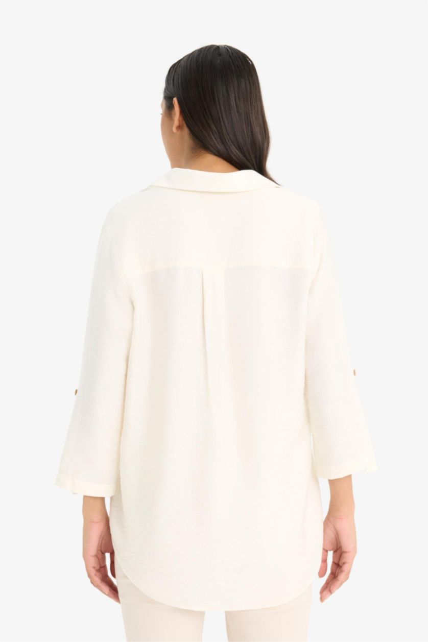 WOMAN Ecru Regular Fit Long Sleeve Shirt