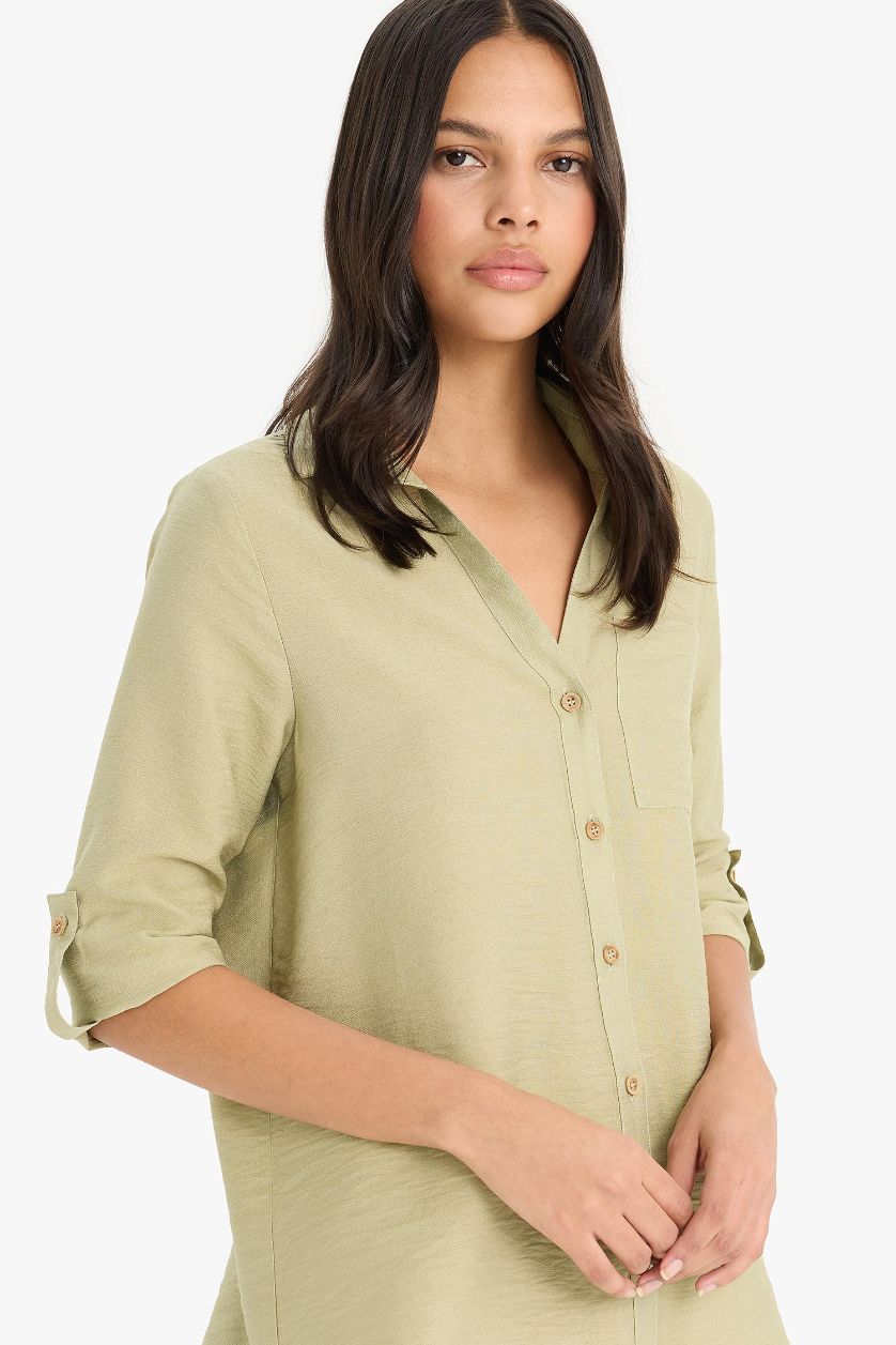 WOMAN Light Khaki Regular Fit Shirt Collar Long Sleeve Shirt