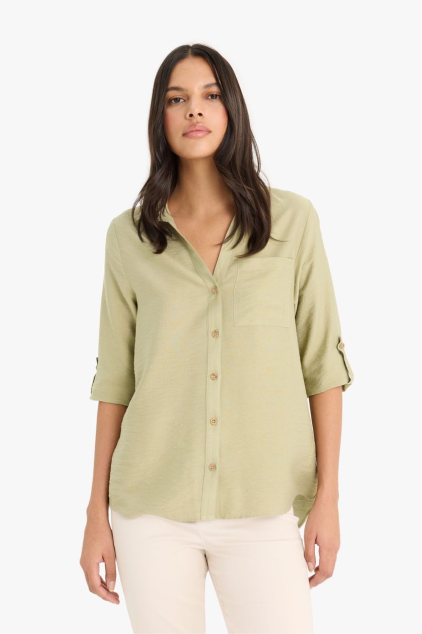 WOMAN Light Khaki Regular Fit Shirt Collar Long Sleeve Shirt