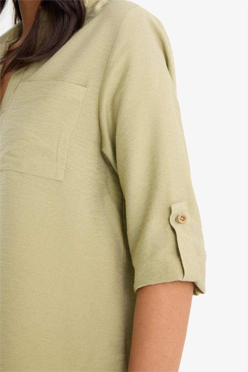 WOMAN Light Khaki Regular Fit Shirt Collar Long Sleeve Shirt