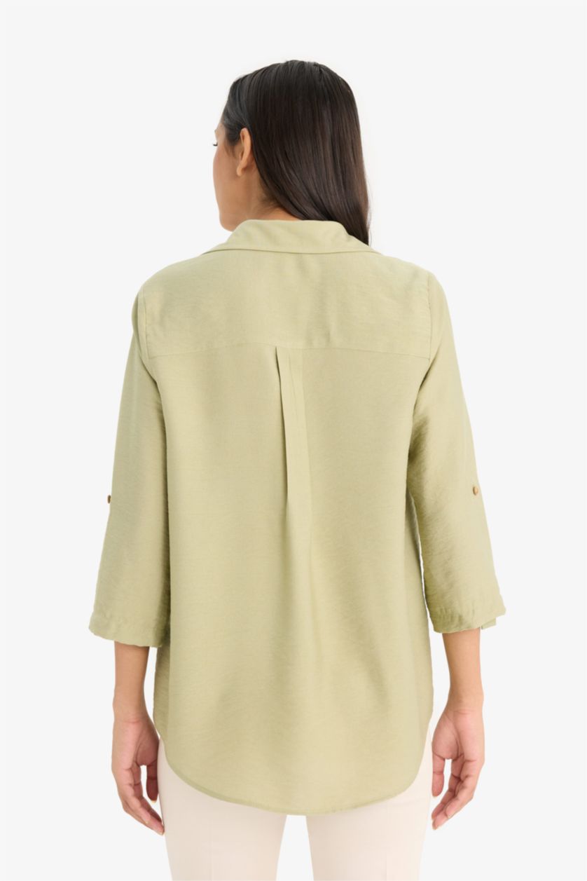 WOMAN Light Khaki Regular Fit Shirt Collar Long Sleeve Shirt