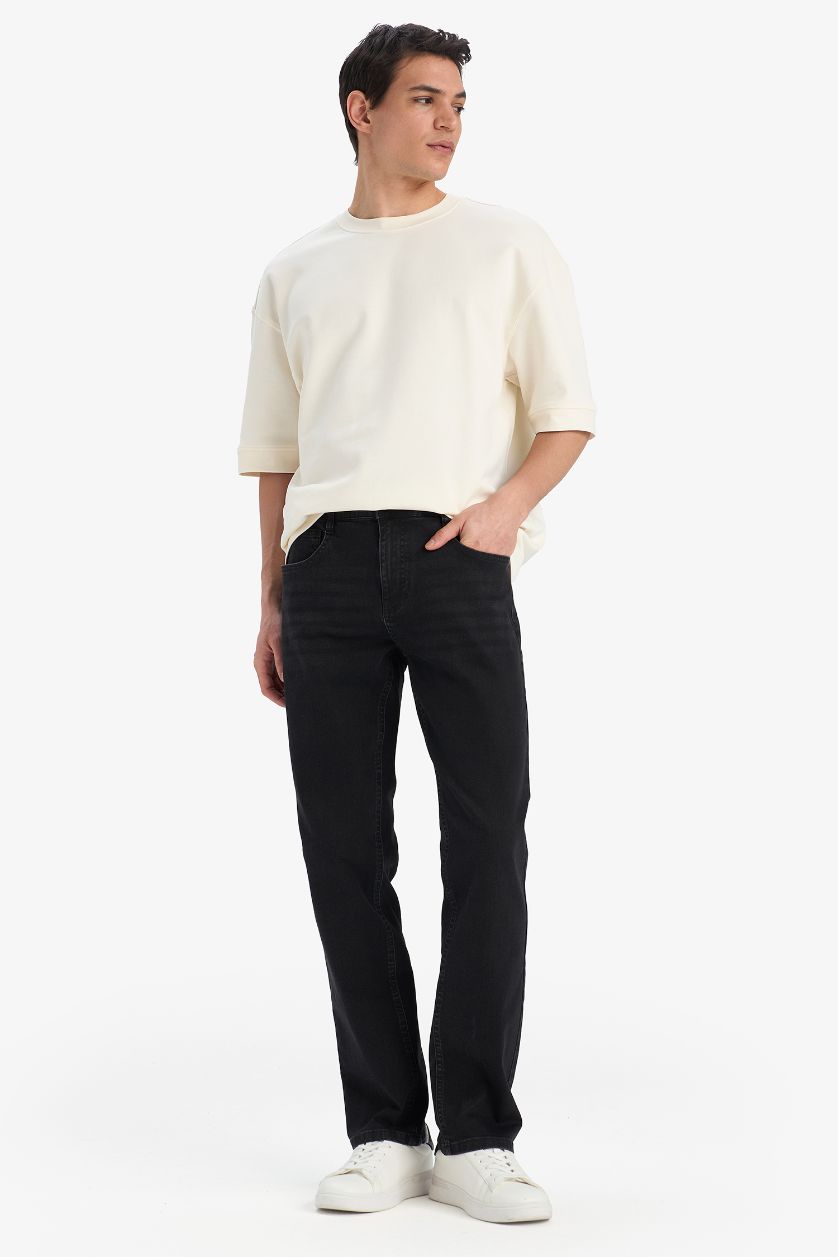 Ерлер қара серджио - қалыпты пішім деним тұрақты етек Шалбар