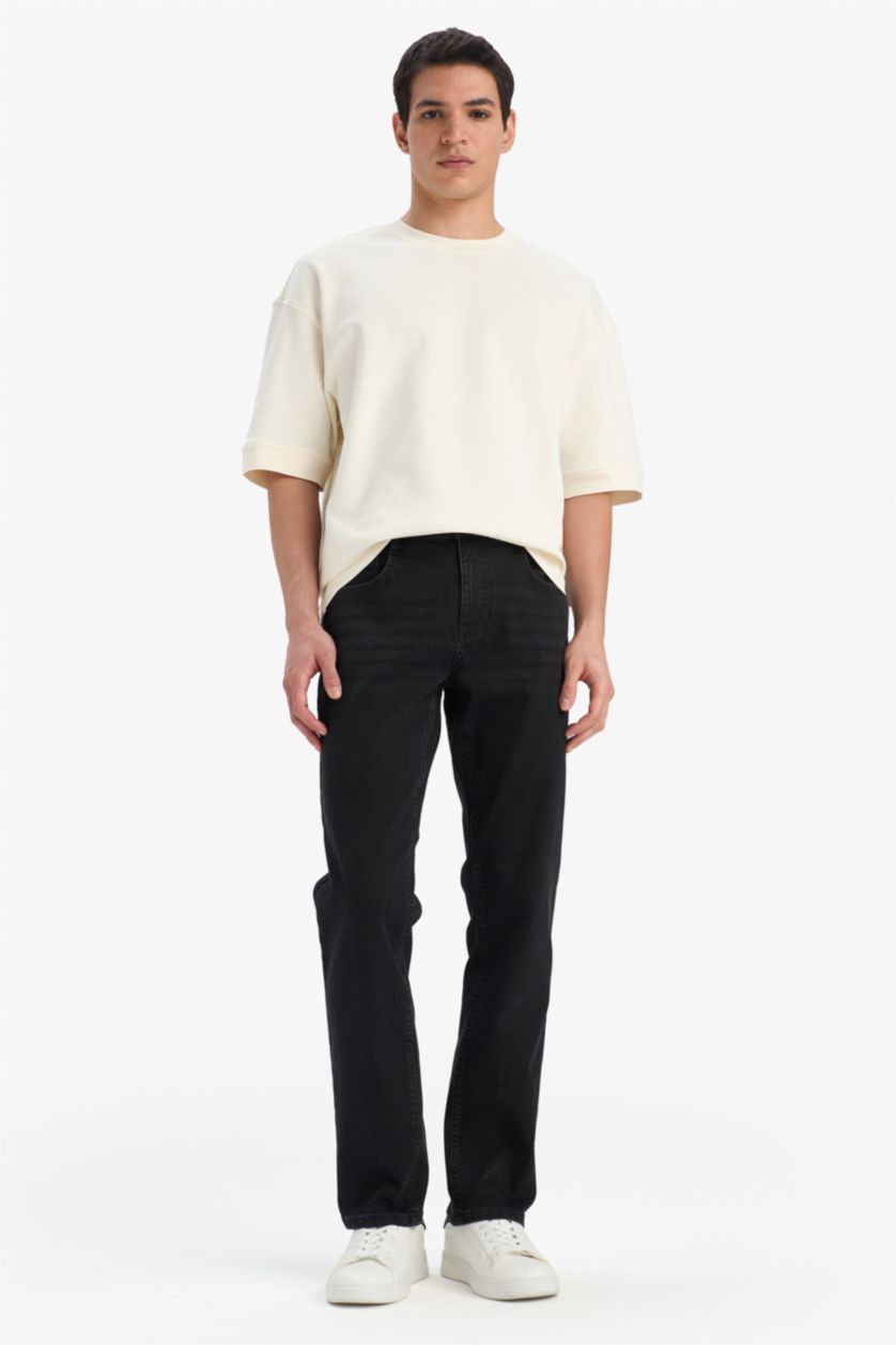 Ерлер қара серджио - қалыпты пішім деним тұрақты етек Шалбар