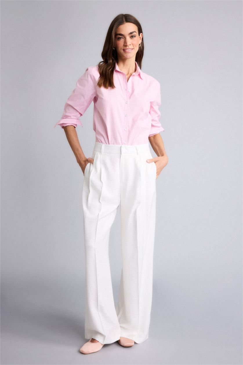 WOMAN Light Pink Oversize Fit Shirt Collar Poplin Long Sleeve Shirt