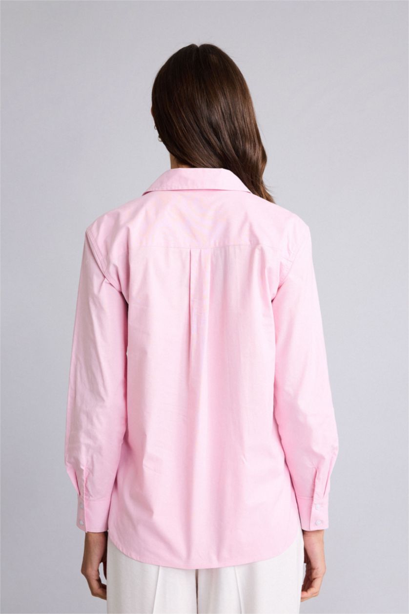 WOMAN Light Pink Oversize Fit Shirt Collar Poplin Long Sleeve Shirt
