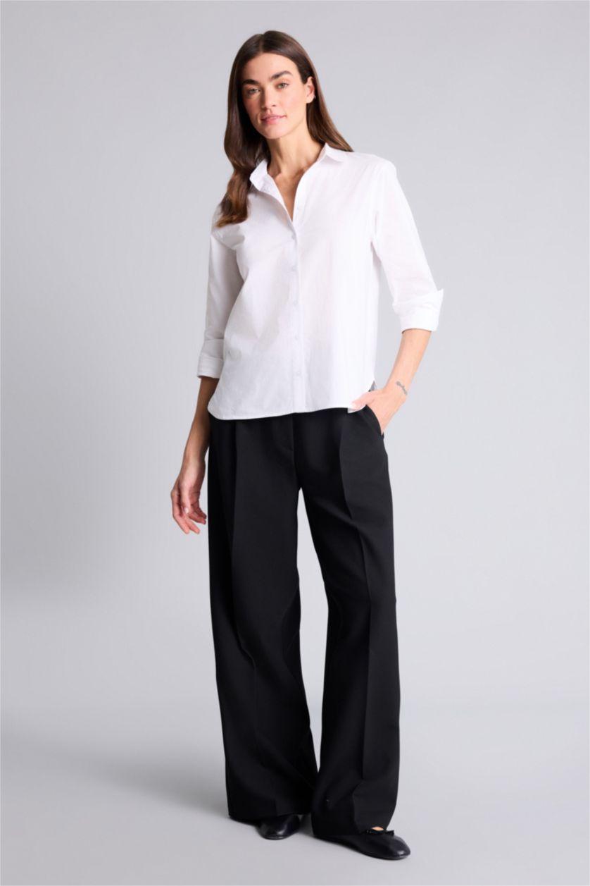 WOMAN White Oversize Fit Shirt Collar Poplin Long Sleeve Shirt