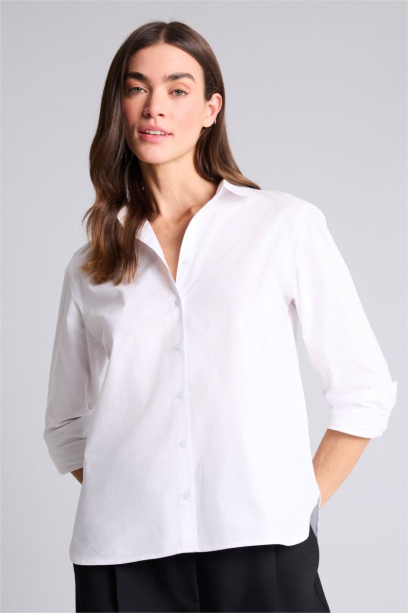 WOMAN White Oversize Fit Shirt Collar Poplin Long Sleeve Shirt
