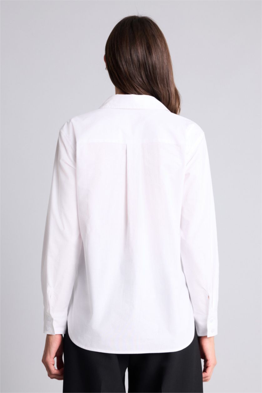WOMAN White Oversize Fit Shirt Collar Poplin Long Sleeve Shirt