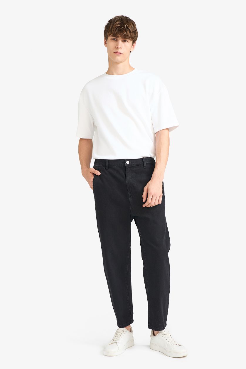 رجالي أسود بنطلون جينز قصة فضفاضة برجل واسع