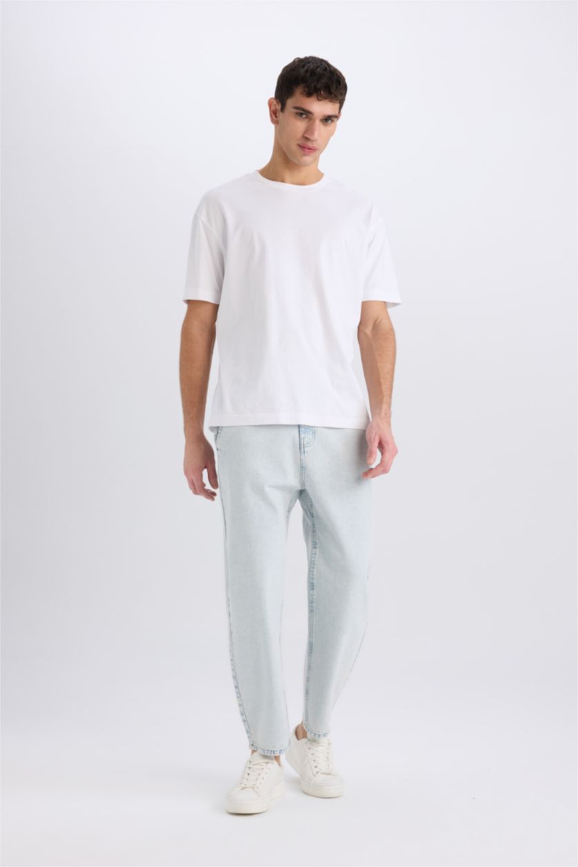 Ерлер Мұзды Көк relaxed slouchy fıt деним кең етек Шалбар