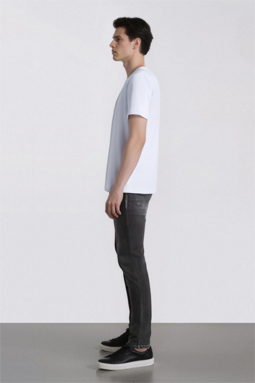 Erkek Gri Carlo Skinny Fit Ekstra Dar Kalıp Normal Bel Ekstra Dar Paça Jean Pantolon