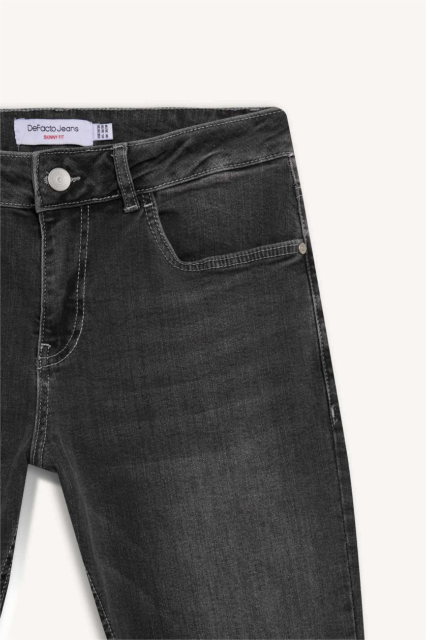 Erkek Gri Carlo Skinny Fit Ekstra Dar Kalıp Normal Bel Ekstra Dar Paça Jean Pantolon