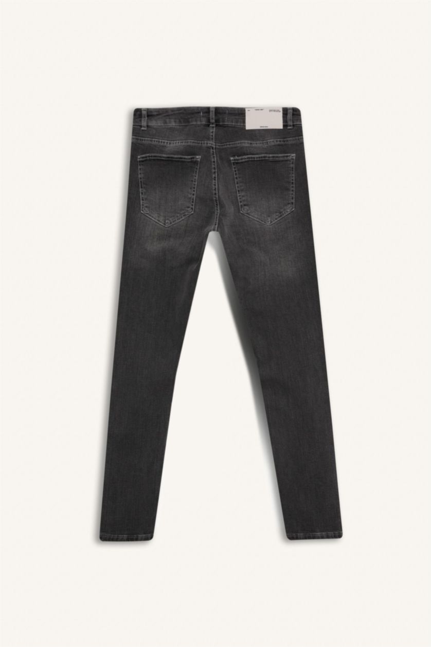 Erkek Gri Carlo Skinny Fit Ekstra Dar Kalıp Normal Bel Ekstra Dar Paça Jean Pantolon