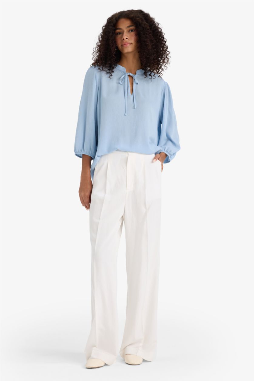 WOMAN Blue Regular Fit Crinkle Viscose Long Sleeve Blouse