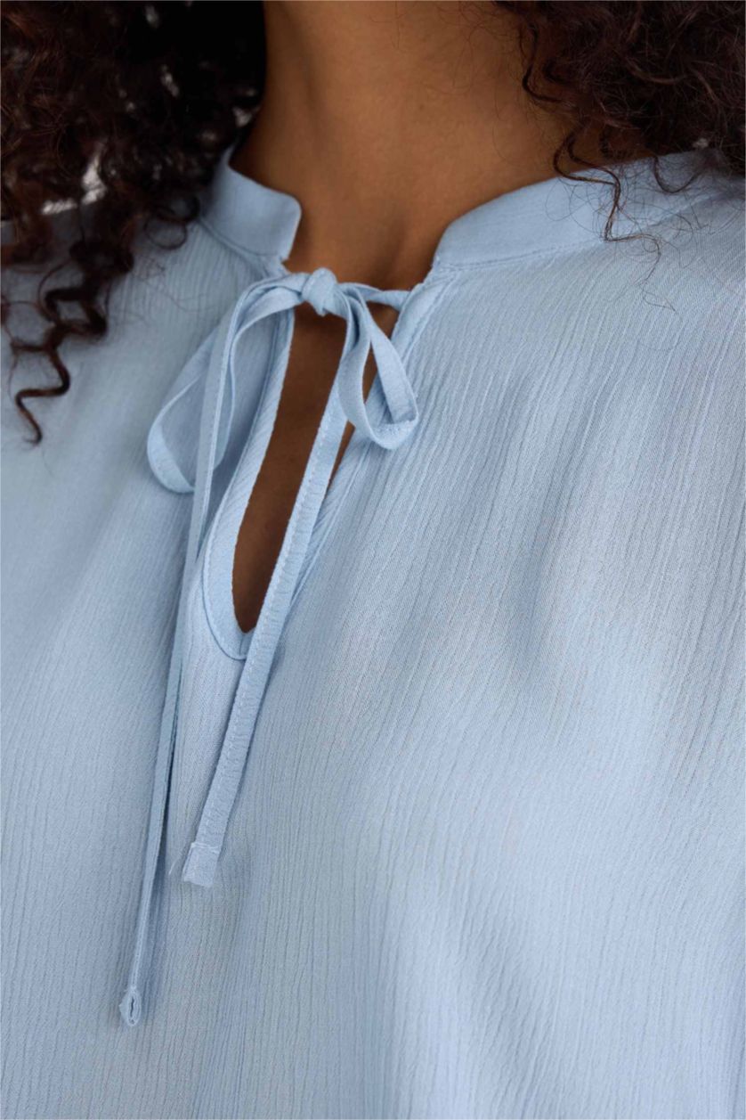 WOMAN Blue Regular Fit Crinkle Viscose Long Sleeve Blouse