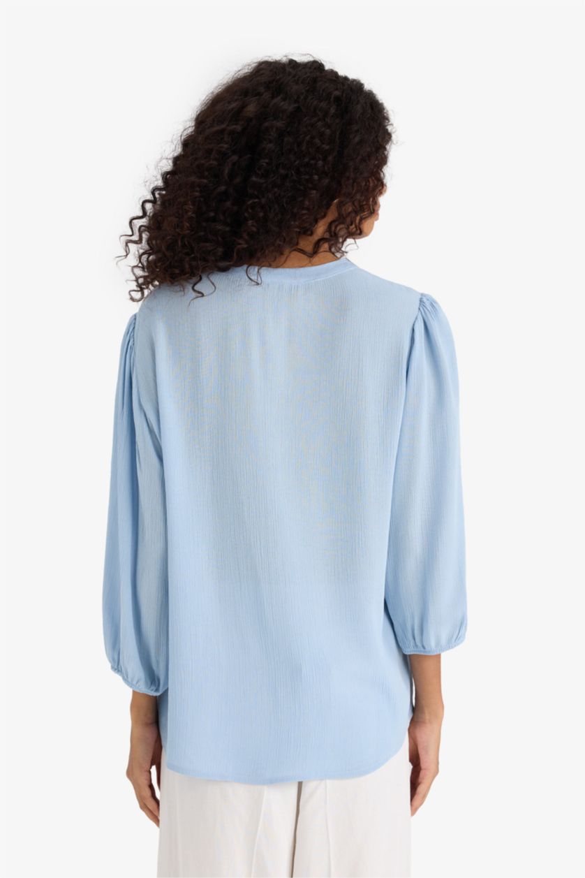WOMAN Blue Regular Fit Crinkle Viscose Long Sleeve Blouse