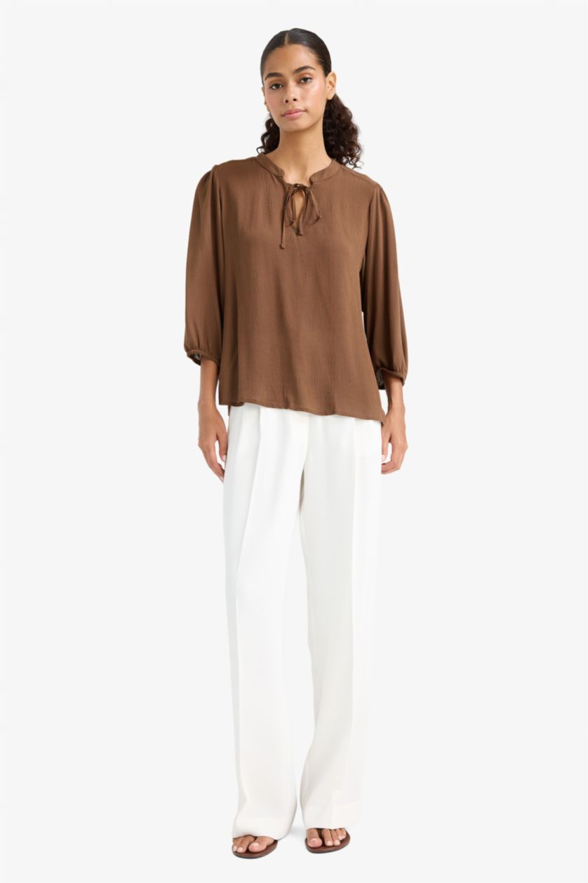 WOMAN Brown Regular Fit Long Sleeve Blouse